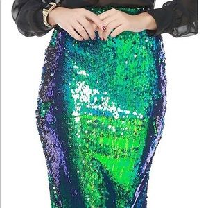 Purple green mermaid/peacock sequin pencil skirt